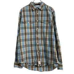 WRANGLER JEANS CO 長袖 チェックシャツ L ブルー ブラウン ホワイト ラングラー 2ポケット 古着卸 アメリカ仕入 a702-5412のサムネイル