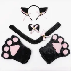 セット レディース メンズ かわいい パーティ イベント ふわふわ コスプレ 仮装 猫耳  黒黒P_3