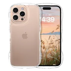 GUAGUA いphone 16Promax ケース クリア ウェーブ iPhone16Promax ソフト TPU 透明 ケース うねうね 人気 バンパー 耐衝撃 超軽量 薄型 ワイヤレス充電対応 ストラップホール付き アクスタが入る スマホケース iP 1