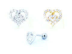 １６Ｇダブルハート ボディピアス 軟骨ピアス 片耳ピアス