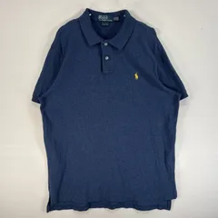 古着 90's/90年代 ポロバイラルフローレン Polo by Ralph Lauren 鹿の子 半袖 ポロシャツ ロゴ 刺繍 大きいサイズ 2ボタン XL  ネイビー 無地 メンズ