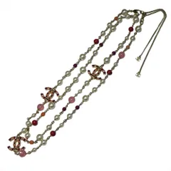 【名古屋】シャネル 3ココマーク ロングチェーンネックレス パール マルチカラーストーン ゴールド金具 12P レディース コスチュームアクセサリー