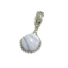 ブルーレースアゲート ペンダント トップ 10mm 丸珠 大きな バチカン 空色縞瑪瑙