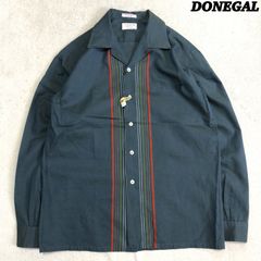 DONEGAL オープンカラーシャツ キューバシャツ メキシカンシャツ 開襟シャツ アロハシャツ ストライプ ライン クリーニング済 玉虫色 ロングスリーブ 長袖 Mサイズ 青緑系 ターコイズ エメラルド ブルーグリーン ドネガル