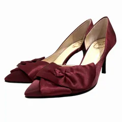 ストロベリーフィールズ STRAWBERRY-FIELDS 美品 パンプス ウエディングシューズ ヒール リボン ワインレッド ボルドー 24㎝