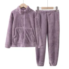 ☆ パープル ☆ 140cm ☆ キッズモコモコルームウェア nakrw3499 モコモコ ルームウェア キッズ パジャマ 寝間着 寝巻き 寝巻 部屋着 長袖 厚め 厚手 上下セット ぽかぽか ふわふわ フワフワ セットアップ あったか あたたかい 暖かい 秋