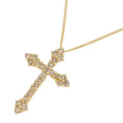 0.5ct/クロスモチーフ ダイヤモンド ネックレス・ペンダント/K18YG/750-2.6g/イエローゴールド/プレゼント/記念日/4月誕生石【♀】【N】【レディース】★■556357【中古】