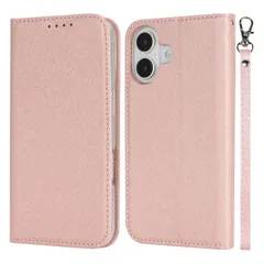 【人気商品】軽量 耐衝撃 全面保護 滑り止め 携帯カバー 6.1インチ (ピンク) アイフォン16 スタンド機能 マグネット式 カード収納 ベルトなし ストラップ付き スマホケース 薄型 PUレザー case 財布型カバー iPhone16 iPhone16