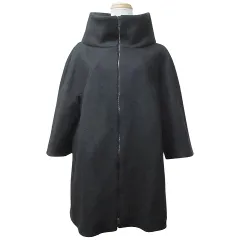 美品 LES COPAINS モヘヤ ノーカラーロングコート イタリア製 M 【公式