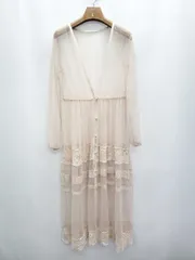 ◇ rienda リエンダ シアー チュール 刺繍 長袖 ロング カーディガン サイズF ピンクベージュ系 レディース P  【1406240019199】