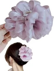 Liebendo オーガンジーバレッタ バンスクリップ ヘアクリップ 大ぶり 華やか ヘアアクセサリー 結婚式 二次会 デイリー(パープル)