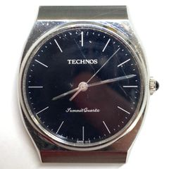 美品】TECHNOS テクノス 腕時計 シルバー×ブラック 純正メッシュベルト 