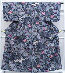【京松】【着物】 浴衣 昭和レトロ  有松鳴海絞り 花文 身丈約160cm 裄丈約64.5cm kyo7z06-616