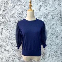 美品　SPICK AND SPAN　スピックアンドスパン　ニット　シースルー　5分丈　長袖　無地　薄手　春　秋【size F】　ネイビー　紺　ブルー　青