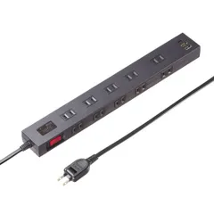 【新品・7営業日以内発送】サンワサプライ TAP-SP2110NUC-1BK 雷タップ 10個口＋USB－A＋Type－C PD20W TAPSP2110NUC1BK【沖縄離島販売不可】のサムネイル