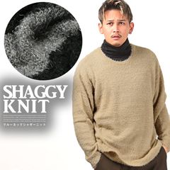 ニット メンズ セーター シャギーニット ビッグシルエット ボーダー 無地 起毛【クルーネックシャギーニット】メンズニット ニットセーター ニットソー モヘア クルーネック 柔らか 秋冬 カジュアル ストリート 韓国 aa-2113