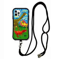 [iPhone14 Pro] スマホショルダー付 iPhone14 i-coronケース アイフォン15 14 Plus 13 Mini 12 11 スマホケース カバー ショルダーストラップ 肩掛け 斜め掛け アニマル柄 恐竜 古代生物 ティラノサウルス 水