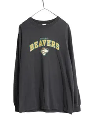 【お得なクーポン配布中!】 90s 00s キャラクター イラスト 3段 プリント 長袖 Tシャツ メンズ M 古着 90年代 00年代 オールド カレッジ タイプ ロンT 動物 ブラック