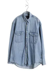 【お得なクーポン配布中!】 90s オールドギャップ 長袖 デニム シャツ メンズ M 古着 オールド 旧タグ ヘビーウェイト コットン 長袖シャツ ワーク ポケット付き 無地
