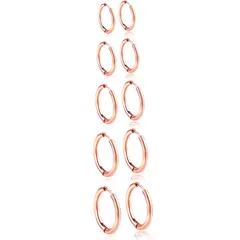 【特価商品】メンズ レディース 両耳用 サージカルステンレス リング イヤリング セット フープピアス 金属アレルギー対応 シンプル 人気 Senteria 5ペア（サイズ10mm-18mm、幅2mm、 ゴールド、シルバーブラック）