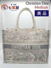 【美品】Christian Dior クリスチャンディオール BOOK TOTE ブックトート Medium ミディアム ハンドバッグ TOILE DE JOUY トワル ドゥ ジュイ エンブロイダリー グレー