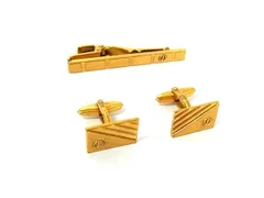 dunhill ダンヒル カフスボタン ネクタイピン アクセサリー 2点セット ビジネス 紳士 メンズ ゴールド系 DI3999 冠婚葬祭 結婚式 葬式