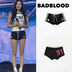 【 BADBLOOD 】aespa NINGNING 着用 ❤︎ バッドブラッド⌇ブラック 黒⌇ヴィンテージ クラブ ボーイ ショーツ ショートパンツ 短パン 半パン ショーパン﻿ ビンテージ⌇スポーティー y2k シズニルック⌇﻿KPOP 韓国 日本未入荷