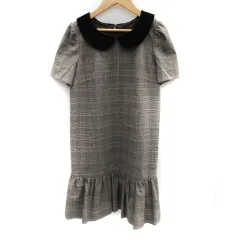 ジルバイジルスチュアート JILL by JILLSTUART ワンピース ミニ丈 半袖 ラウンドカラー グレンチェック柄 ベロア M グレー ブラウン 茶 /SM39