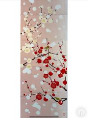 絵手ぬぐい【紅白梅とぼたん雪】濱文様 冬ウォールデコ ハンカチ代わり 鶯 立春 春ディスプレイ 可愛い 新品未使用品 日本製