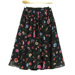 リリーブラウン フレアスカート 花柄 ブランド ボトムス 黒 赤 レディース Fサイズ ブラック×レッド LILY BROWN 【中古】