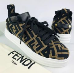 良品★FENDI・フェンディ レディース ファブリック レザー メッシュ加工 ズッカ総柄 スニーカー （23㎝相当）