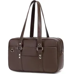 [CHUULII] スクールバッグ スクバ 合皮 女子 高校生 学生 JK 制服 通学 通塾 ボスドンバッグ 大容量 肩紐長い イヤホン穴なし 茶色 黒 (コーヒー) 1