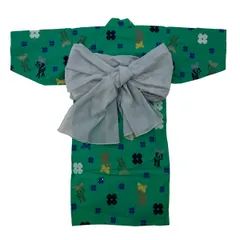 子供 浴衣 兵児帯 セット sh238 男の子 90cm 緑 バンビ ゆかた 在庫処分品 肩上げ・腰上げなし 腰紐付き 簡単着付け 【cp】