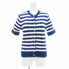 ポロ ラルフローレン POLO RALPH LAUREN サマーニット カーディガン ボーダー ホースロゴ 半袖 ケーブル編み M 青 ブルー 白 ホワイト /JS ■GY19