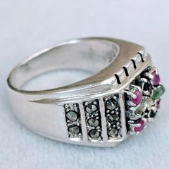トルコ製 925silver 天然石 エメラルドルーサファイアビリング