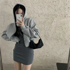 新品未使用品 004560L ショート丈 ジップアップ パーカー  スウェットパーカー トップス 韓国