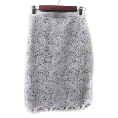 ジャスグリッティー JUSGLITTY タイトスカート ミモレ ロング 刺繍 レース 1 S 白 ホワイト /YI