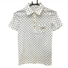 ★特価★【美品】ルコック×デュラス 半袖ポロシャツ 白×黒 ドット 袖ロールアップ可 レディース M ゴルフウェア le coq sportif