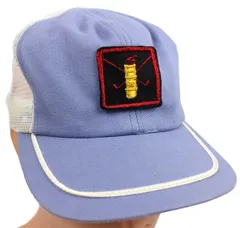 デッドストック★80s USA製 ゴルフ クラブ パッチ付き ライン入り ツートン 切り替え メッシュキャップ ライトブルー×白★ビンテージ