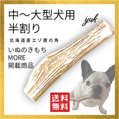 【24時間以内発送】🐶中〜大型犬用🐶半割り🦌北海道産エゾ鹿の角🦌犬のおもちゃ🐕鹿の骨　E