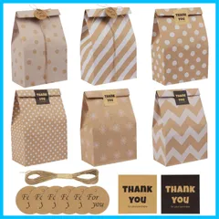 【人気商品】[TEMLUM] ラッピング袋 紙袋 24枚セット ギフトバッグ 紙バッグ 包む シール付き タグ付き 小サイズ 平袋 シンプル 厚手 おしゃれ 可愛い 包装 リサイクル可能 誕生日 結婚式 収納