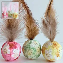 猫夢中♪選べる 不思議なミニボール/３コセット/羽根/おきあがりこぼし/ピンク/緑/黄/花/和柄/猫のおもちゃ/軽量/静音/ギフト/cat toy/クリックポスト発送