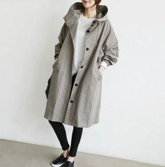 スプリングコート ノーカラー ロング フード 新品 大きいサイズ ロングコート