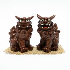 シーサー 置物 万来 獅子 茶色 ペア 玄関 深い茶色 11cm 沖縄 伝統 幸運 家の守り インテリア 飾り プレゼント 安定感