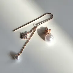 アシンメトリー　2way  スワロフスキー　パール　ピアス　【PinkGold 】ピンクゴールド　CAMELOjewelry