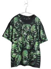 【お得なクーポン配布中!】 00s ★ リキッドブルー スカル オールオーバー プリント Tシャツ メンズ L 程/ 古着 オールド オフィシャル 当時物 ドクロ アート 総柄 黒