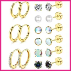 ゴールド Jstyle ピアス レディース 人気 セット スタッド 軟骨 小さめ フープ ムーンストーン 日常 ステンレス アレルギー対応 ピアス