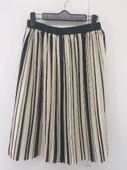 ◇ Demi-Luxe BEAMS ストライプ ウエストゴム 膝下丈 プリーツ スカート サイズ36 ブラック ライトベージュ レディース P  【中古】 【1211100015057】