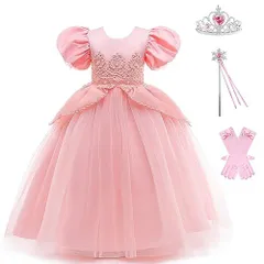 140_ピンク [MUXIU] プリンセス 女の子 ドレス コスプレ ハロウィン 仮装 ブルー ピンク シンデレラ風 お姫様 子供 可愛い 人気 ワンピース ?生日 七五三祝い 撮影用 お遊戯会 文化祭 演奏会 パーティー イベント 演出服 ティアラ ステッキ