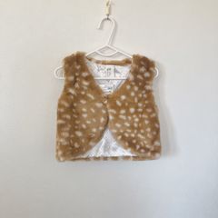 新品未使用 タグ付き H&M エイチアンドエム 90cm ファーベスト ベージュ アニマル柄 ドット柄 かわいい 冬